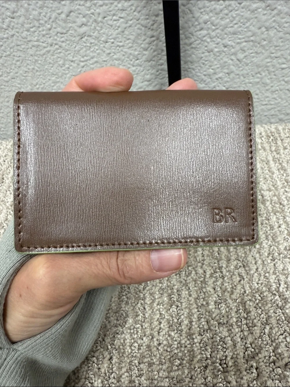 Source Unknown Brown Leather Envelope Card Wallet with Gold Snap
